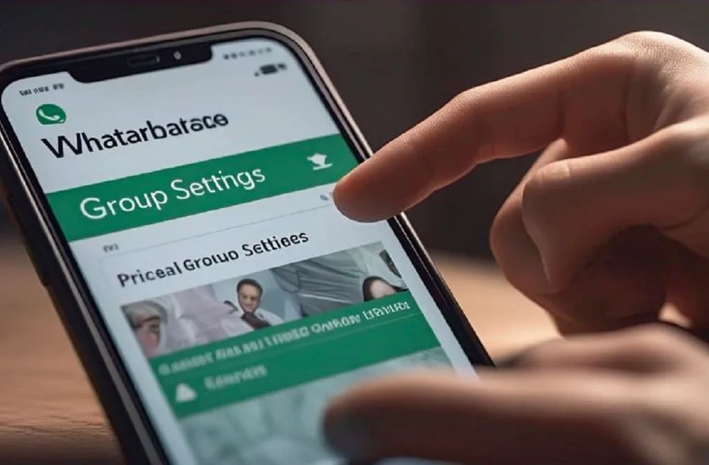 User adjusting WhatsApp group privacy settings on smartphone screen, focusing on better security and control.